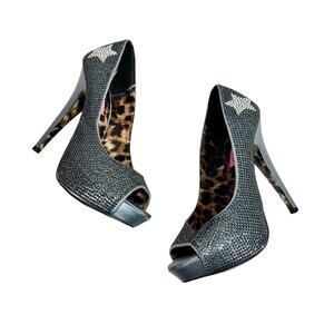 Betsey Johnson Glitzee Shiny Blue Silver Women Size 9.5 With Box